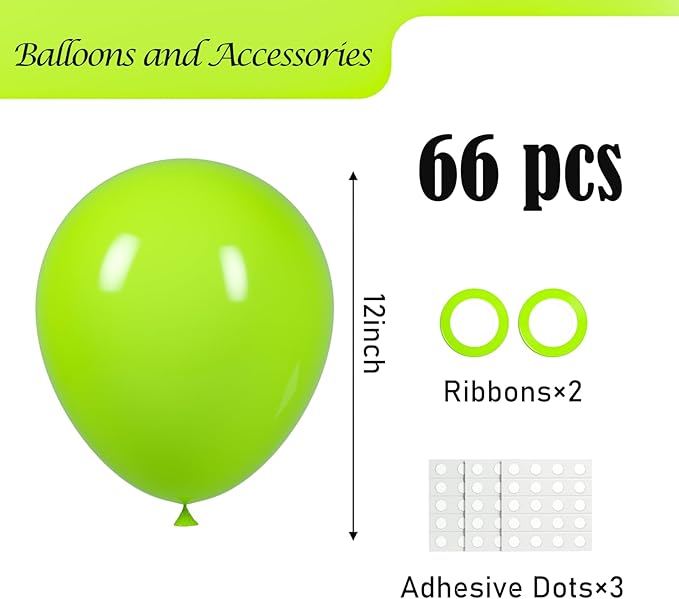 Lime Green Balloons, 66pack 12inch Light Green Latex Party Balloons for St. Patrick's Day Birthday Graduation Bridal Shower Baby Shower Gender Reveal Jungle Safari Theme Party Decorations