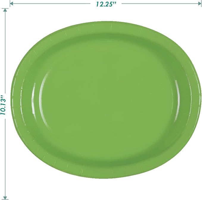 Solid Lime Green Large Oval Paper Dinner Plates and Lunch Napkins, Green Party Supplies and Table Decorations (Serves 16)