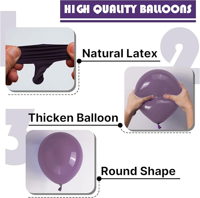 PartyWoo Dusty Purple Balloons 50 pcs 12 Inch Matte Mauve Dark Purple Latex Helium Balloons for Wedding Baby Shower Gender Reveal Graduation Butterfly Birthday Party Decorations Purple-F50