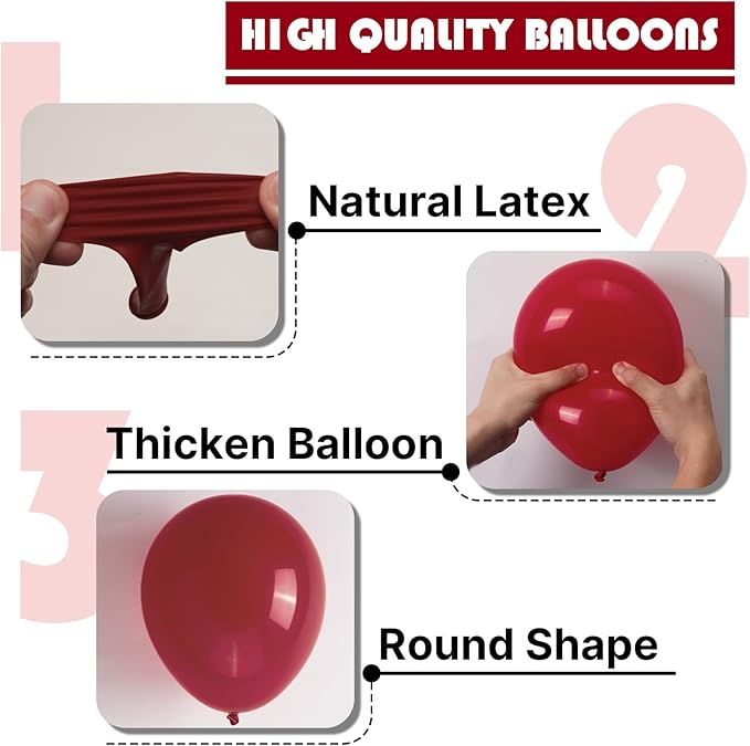 PartyWoo Burgundy Balloons 100 pcs Different Sizes Pack of 18 12 10 5 Inch Dark Red Maroon Fall Balloon Arch Kit Garland for Graduation Thanksgiving Valentine's Day Birthday Party Decorations Red-Y62