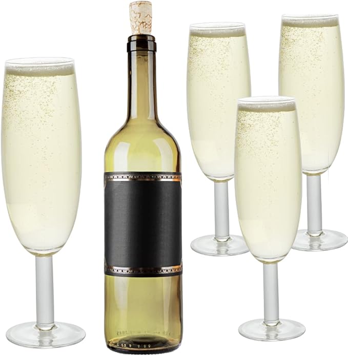 Oversized XL Giant 25oz Champagne Flute (4 pk) - Holds a Full Bottle of Champ - Made of Hand-Blown Glass NOT Plastic - Jumbo Glassware Fun for Thanksgiving, Bachelorettes, Birthdays- Holiday Xmas Gift