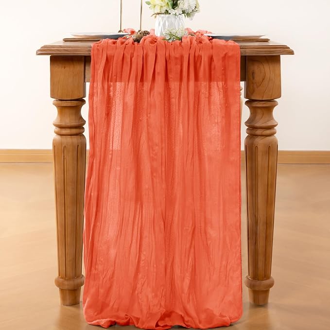 Fall Table Runner Orange Cheesecloth Table Runner 4 Pack 10FT Farmhouse Table Runners 120 Inches Table Decor Thanksgiving Dining Room Centerpiece Wedding Boho Baby Shower Birthday