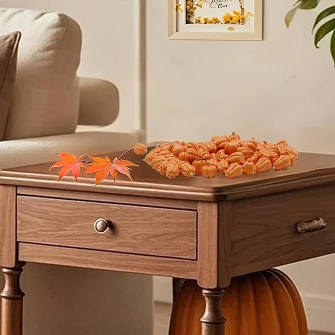 100Pcs Mini Pumpkins for Crafts, Resin Small Pumpkin Decor, Decorative Miniature Pumpkin, Fake Tiny Orange Pumpkins for Decorating in Bulk for Vase Filler, Fall, Thanksgiving, Halloween