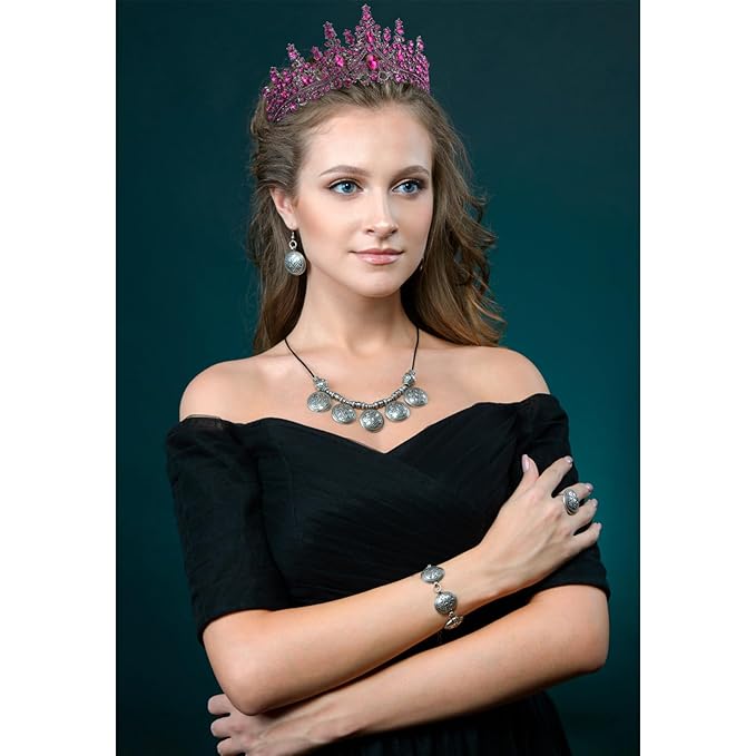 VELSCRUN Birthday Queen Tiara Crowns for Women Girls Rose Pink Crystal Birthday Queen Headband Sash Elegant Princess Crown Happy Birth Party Decorations Mom Sisters Birth Gift Hair Accessories