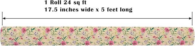 ZINTBIAL Kraft Floral Wrapping Paper Roll - Pink and Purple Floral Design, 17 Inches x 16.5 Feet, Gift Wrap for Wedding, Bridal Shower, Birthday, Mother's Day, Cut Lines on Back