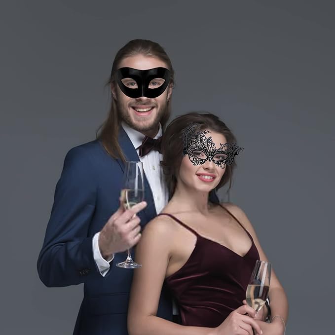 IncreDecor Couple Masquerade Lace Mask Set, Fit for Women and Men Venetian Halloween Masks, Specially for Costume, Mardi Gras