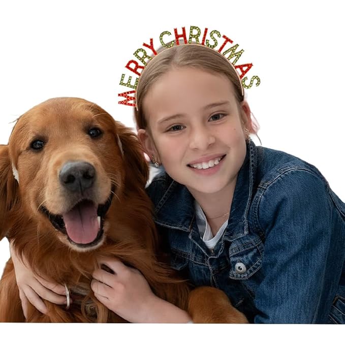 Merry Christmas Rhinestone Headband for Women Girls, Xmas Crystal Hair Hoop Christmas Party Hair Accessories Gift (Red-green)