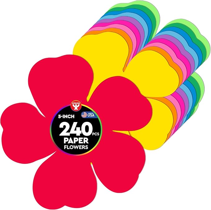 Hygloss Flower Shape Paper Cut-Outs for Arts & Crafts-Many Creative Uses-Classroom Activities-5 Inches- Assorted Vibrant Colors 240 Pcs