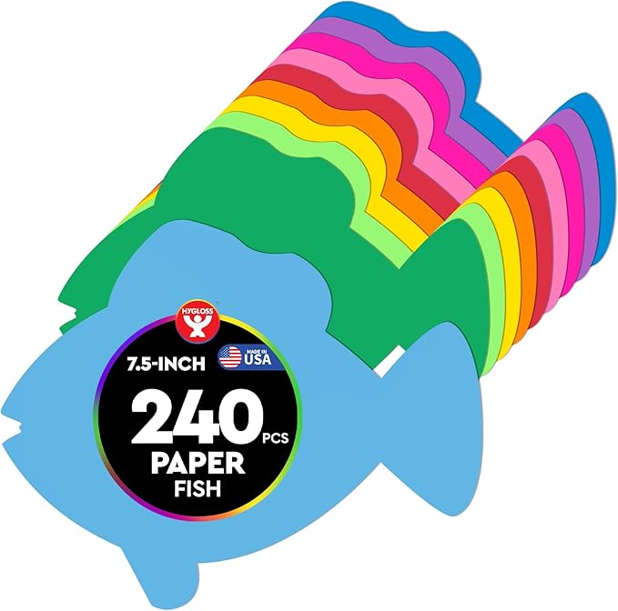 Hygloss Fish Shape Paper Cut-Outs for Arts & Crafts-Many Creative Uses-Classroom Activities-7.5 Inches-240 Pcs, Assorted Vibrant Colors