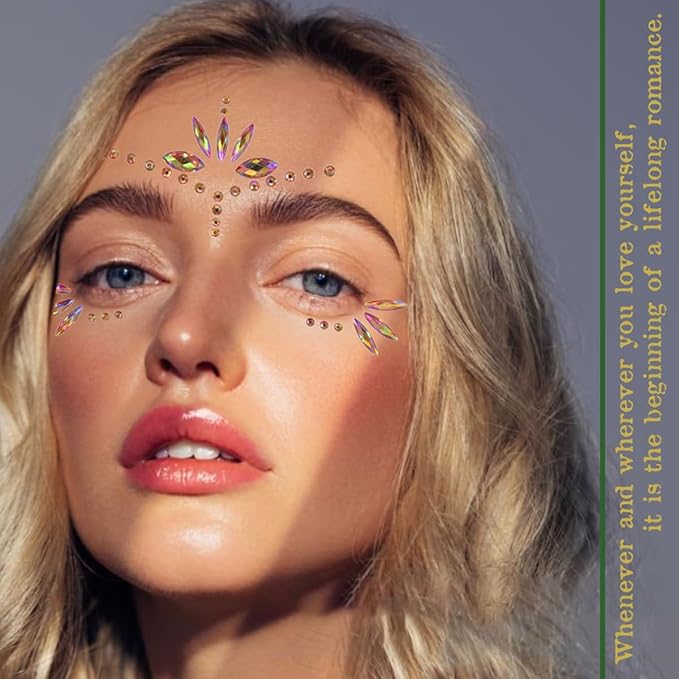 Mermaid Face Gems Stick Jewels for Women Cosplay Mermaid Halloween Club Eye Face Gems Stickers on Rave Party Gift for Kids Eye Face Jewels Temporary Tattoos Festival (Gold)