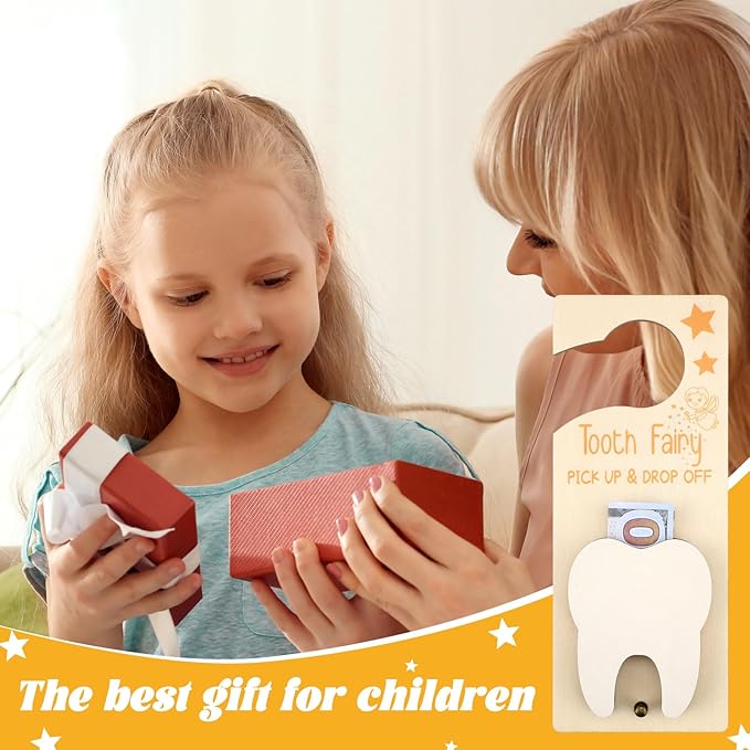 Tooth Fairy Holder Bag Hanger with Money Slot Keepsake Bottle Velvet Pouch Tooth Fairy Box Encourage Gift for Lost Teeth Boy Girl Milk(Classic,Yellow)
