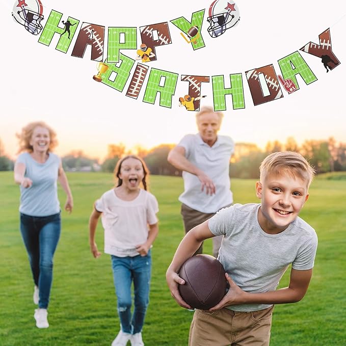 SUNBEAUTY Football Happy Birthday Banner Football Birthday Party Decorations Football Themed Party Supplies Bowl Game Sport Themed Happy Birthday Banner | Pre-Strung