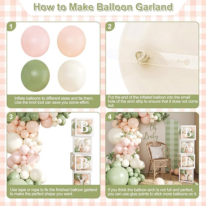 Pink and Sage Green Balloon Arch Garland Kit, 132Pcs Wildflower Baby Shower Decorations for Girl Boxes with Letters for Boho Baby Shower Gender Reveal Birthday Party Decorations