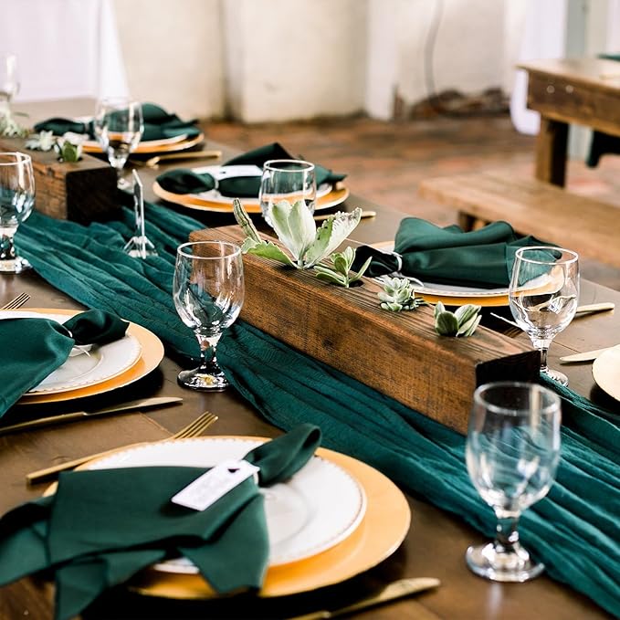 6 Pack Christmas Table Runner Emerald Green Cheesecloth Table Runner 10FT Boho Gauze Fabric 35 x 120 Inch Rustic Runner for Centerpiece Wedding Decor Baby Shower Party Table Decoration