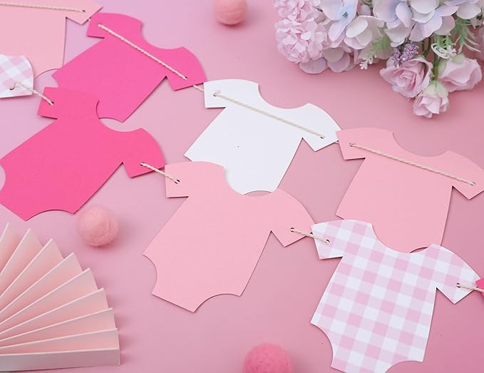 Pink Bodysuit Banner - Baby Shower Decoration Pink Gingham Banner,Shower Gingham Bunting Decor (pink)