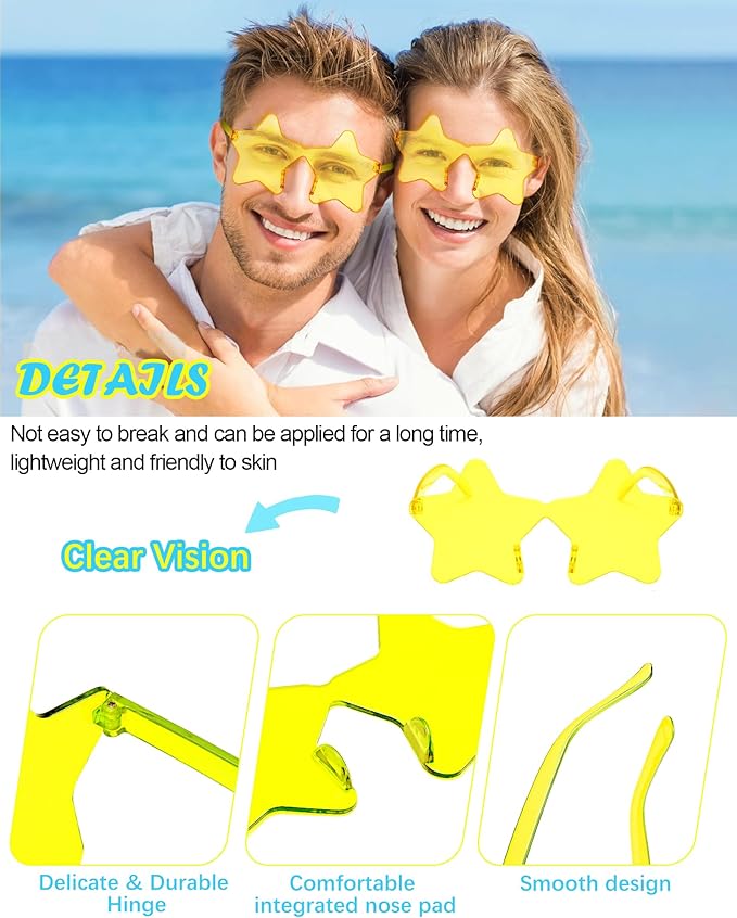 40 Pairs Rimless Star Sunglasses Bulk Wholesale Transparent Candy Color Star Glasses for Women Men Party Favors