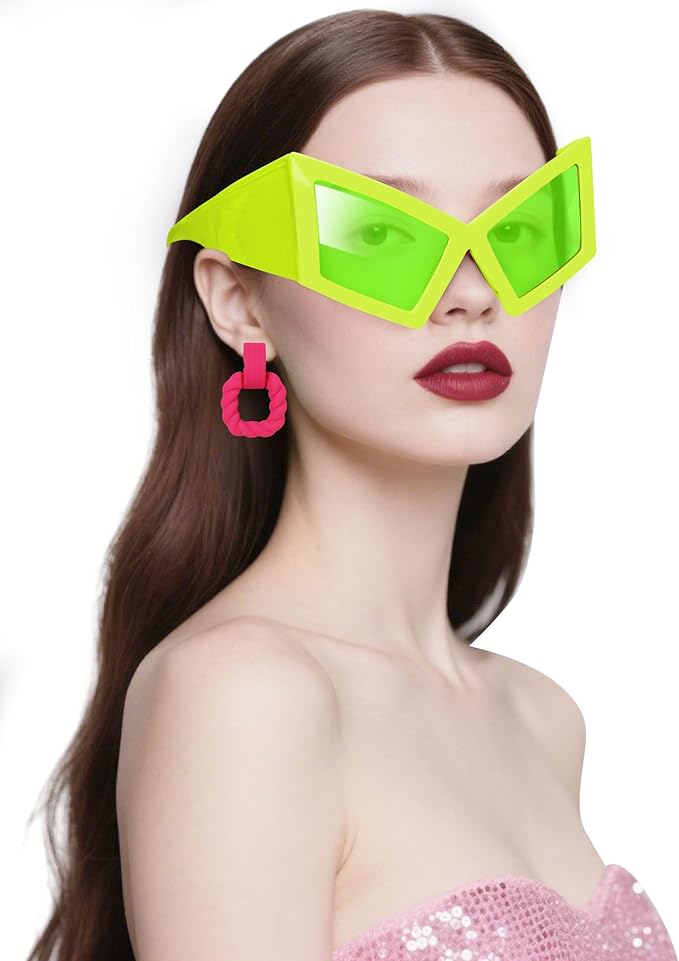 DANGCOS 80s Funny Glasses,Oversized Cat Eye Sunglasses Women,Max Face Width 5.9In Disco Accessories