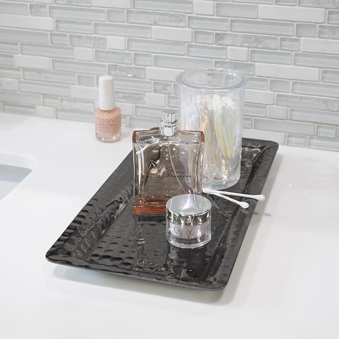 Monarch Abode Hand Hammered Metal Serving Tray, 12-Inch Dark Grey Finish – Rectangle Serving Platter, Small Serving Tray for Party, Fruit Platter, Dessert Trays, Serving Dishes, Pack of 2