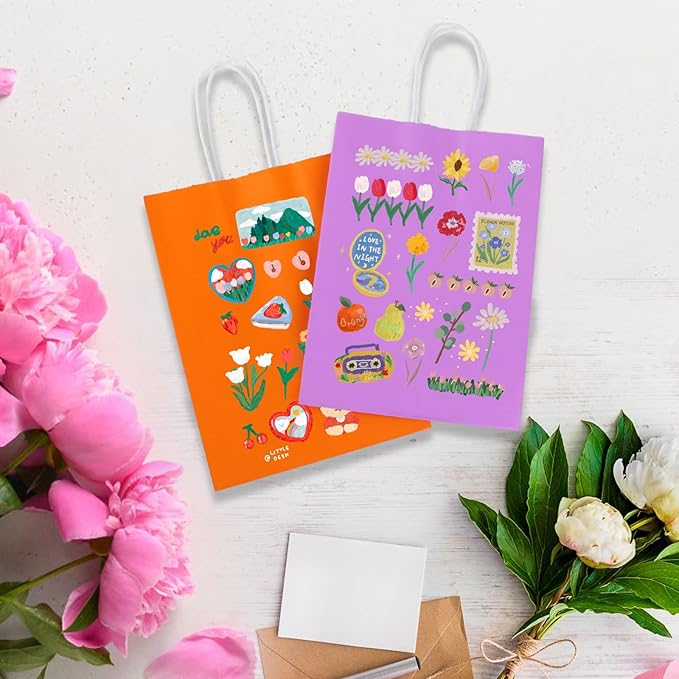 XPCARE 100Pcs Paper Gift Bags,6.3"x3.15"x8.66 Kraft Paper Party Favor Bulk Rainbow Goodie Small Gift Bags with Handles for Kids Birthday Baby Shower Crafts Wedding Party Supplies (6 Colors)