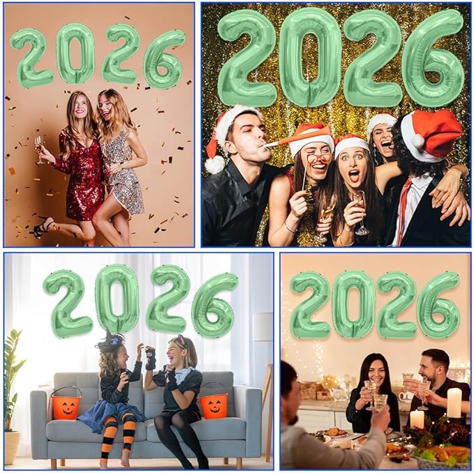 2026 Balloons, 40 Inch 2026 Number Balloons Olive Green 2026 Balloon Large Foil New Year Balloon Numbers 2026 Mylar Baloons for Birthday Christmas Graduation New Years Eve Party Supplies Decorations