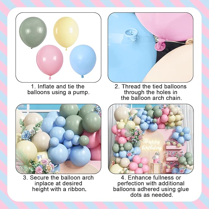 Pink Green Balloons Arch Sage Green Pink Blue Yellow White Balloon Garland Pastel Blue Yellow Beige Olive Latex Balloons Fairy Birthday Tea Goose Party Decorations Wedding Wildflower Baby Shower