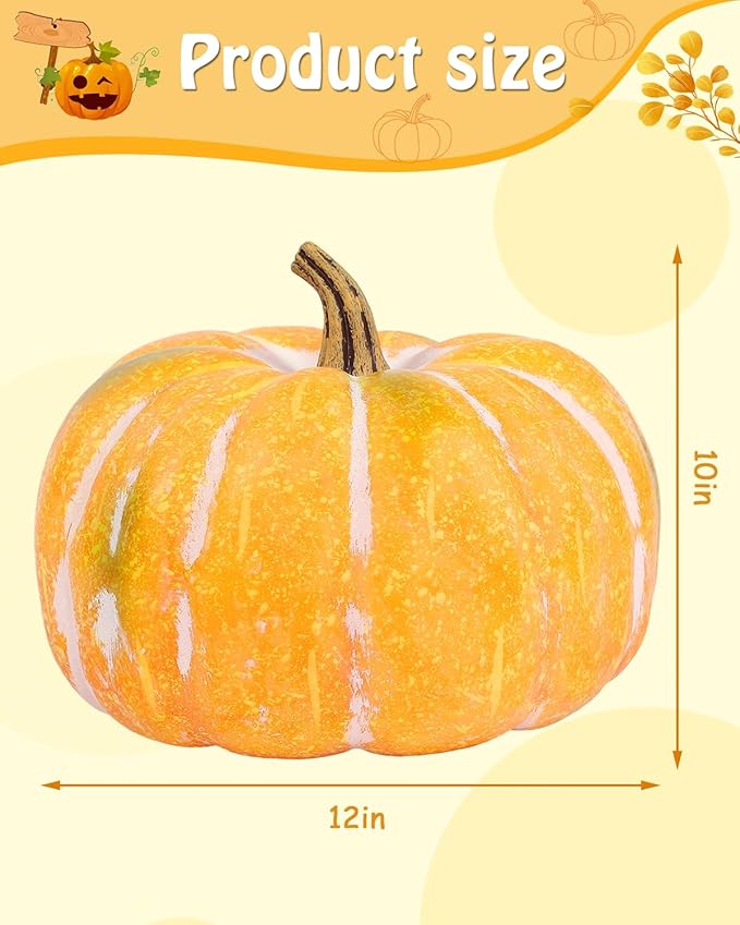 DuHouse Large Artificial Pumpkin Decoration Foam Pumpkin Fall Harvest Decor for Halloween, Thanksgiving, Porch, Indoor Outdoor Display