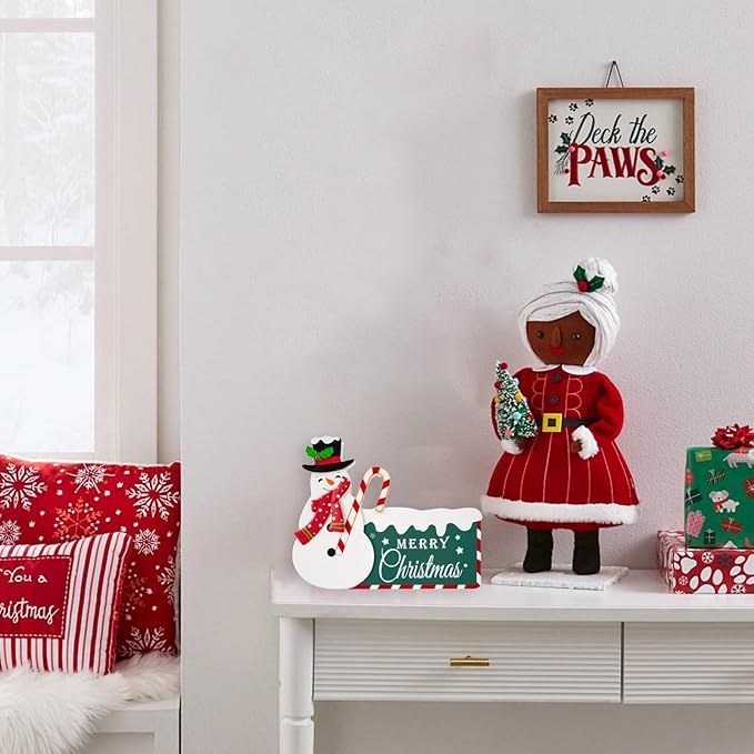 Christmas Decorations for Home Farmhouse Snowman Decor Indoor Wooden Merry Christmas Sign Rustic Winter Vintage Holiday Block Tabletop for Kitchen Xmas Party Mantel Tiered Tray Gift