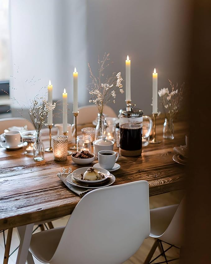 Homemory Real Waxy Flameless Taper Candles with Remote Timer, LED Candlesticks Flickering, Battery Operated Candles, 9.6 Inches for Home Christmas Wedding Celebration Decor, White, Pack of 6