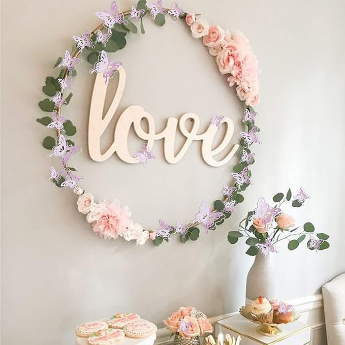 40 PCS Mixed Size Pink Butterfly Cupcake Toppers Hollow Art 3D Butterfly Cupcake Decorations Baby Shower Wedding Anniversary Kids Birthday Party Cake Wall Decorations Supplies