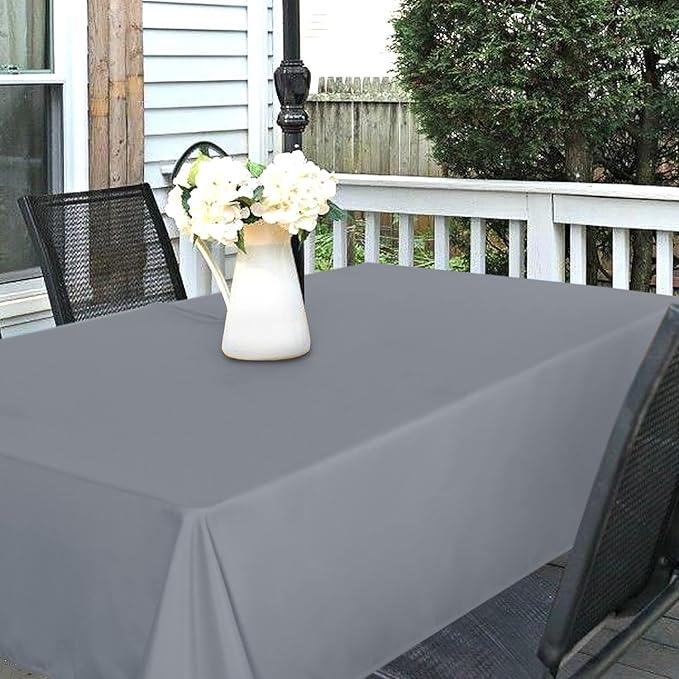 SARAFLORA Outdoor and Indoor Tablecloth -60x102 inch Silver, Wrinkle Free Washable Waterproof Table Cloth with Umbrella Hole and Zipper Rectangle Table Cover for Spring/Summer/Patio/Picnic/BBQS/Party