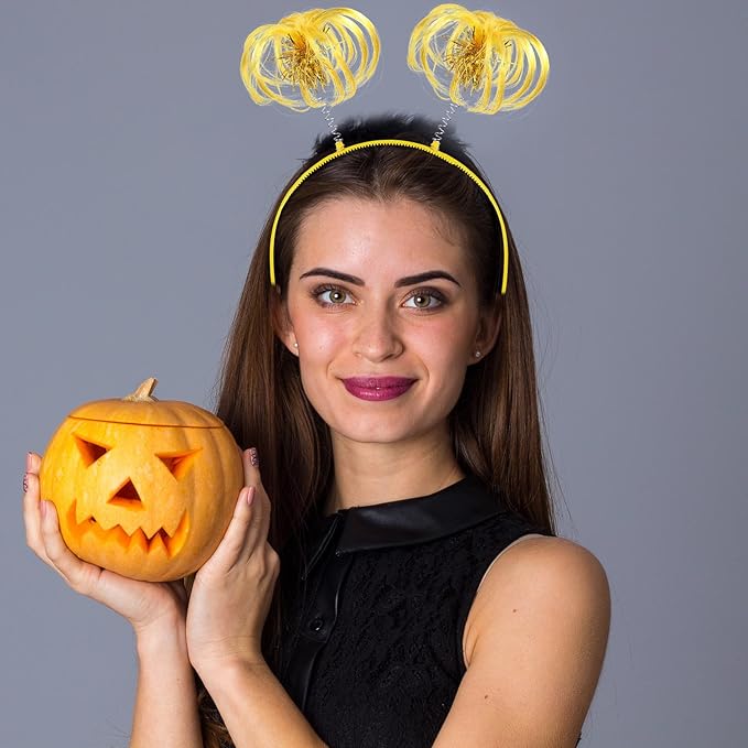 Censen 24 Pcs Pom Pom Headband Tinsel Wrapped Ponytail Head Bopper Costume Headwear Halloween Party Accessory