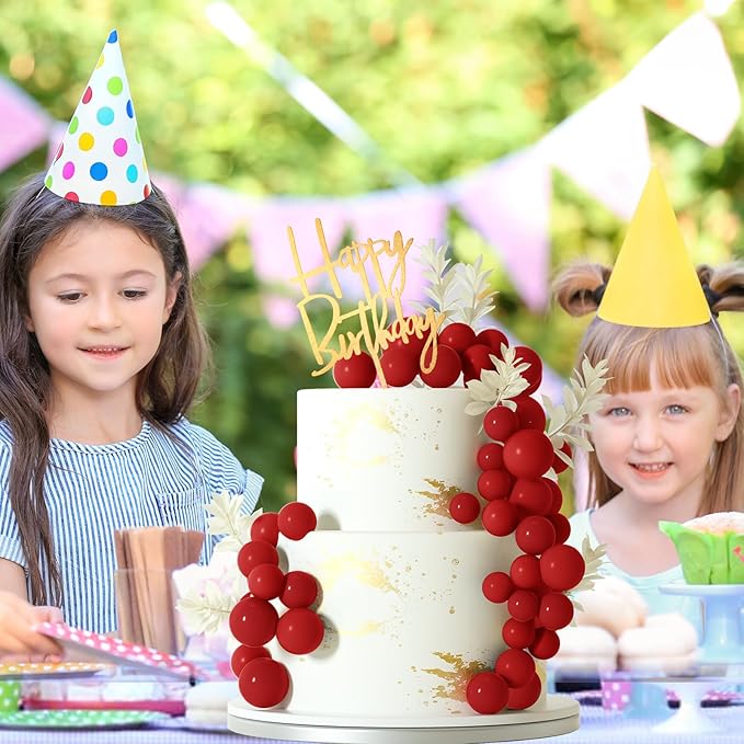 MIAHART Ball Cake Toppers Boho Grass Cake Topper Ball Cake Insert Decoration for Birthday Wedding Baby Shower Party Decorations Boho Themed Party Supplies (Red)