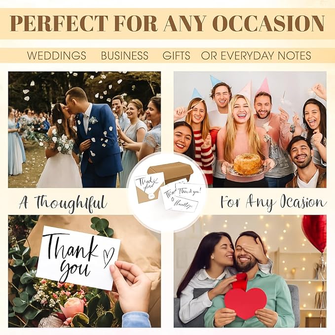 60 Pack Thank You Cards Bulk with Kraft Envelopes and Stickers β 4x6 Inch Elegant Minimalist Designs, Perfect for Business, Wedding, Baby & Bridal Shower, Graduation, Funeral or Personal Notes