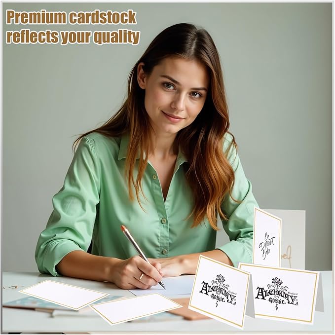 50 Pcs Place Cards for Table Setting, 2×3.34inch Table Tent Cards with Gold Foil Border, Food Labels for Party Buffet, Name Seating Cards for Weddings, Banquets, Events, Dinner Parties(White)