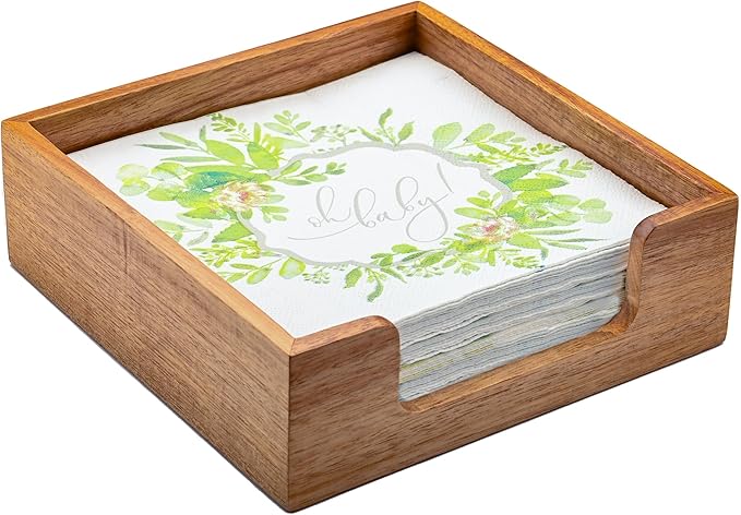 Acacia Wood Napkin Holder for Table, Farmhouse Square Napkin Dispenser with Wide Side Opening - Easy to Grab Paper Napkins for Dining Table & Kitchen Counter (7.3“x7.3"x2.3")