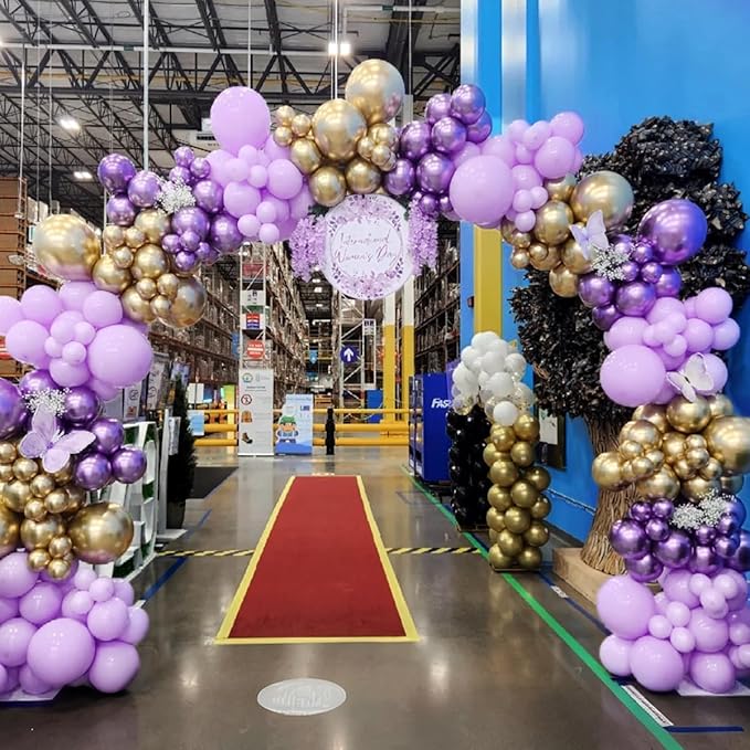 Purple and Gold Balloons Arch Kit, 155Pcs Lavender Dark Purple Pastel Purple Lilac and Gold Balloon Garland for Baby Girl Princess Party Birthday Graduation