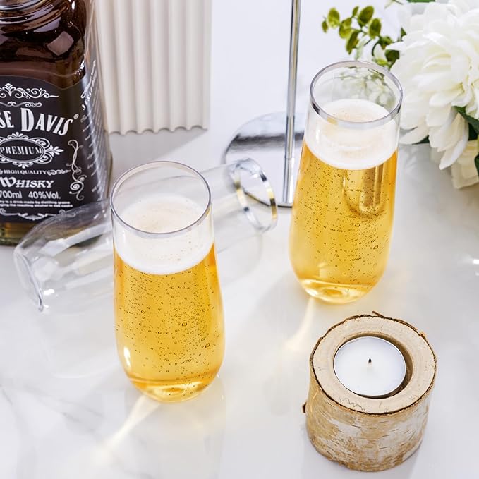 SUT 36 PCS Shatterproof Plastic Champagne Flutes, 9 Oz Clear Disposable Toasting Glasses with Silver Rim for Weddings, Parties, Mimosa & Cocktails(36 Pack)