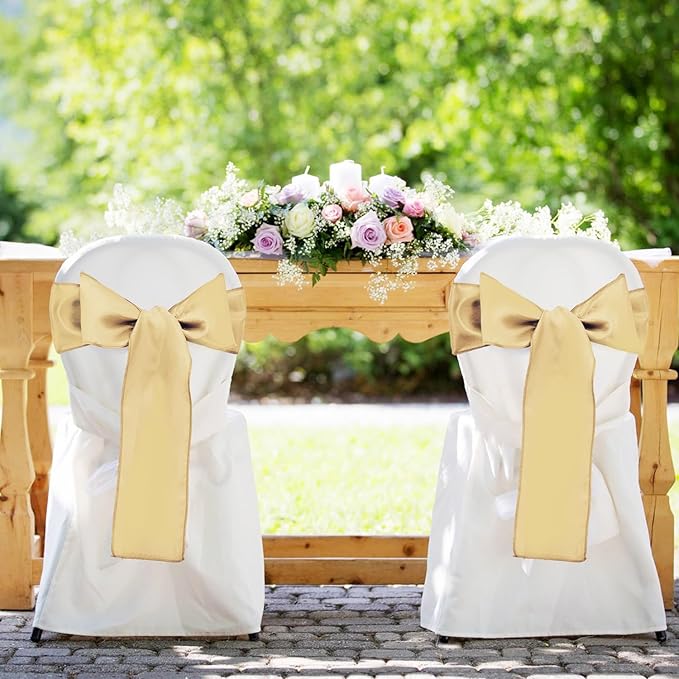 10 Pack Satin Table Runners Light Gold 12x108 Inch Long,Satin Silk Smooth Fabric Table Runner for Wedding,Birthday Party and Banquet Decoration,Chair Sashes,Light Gold