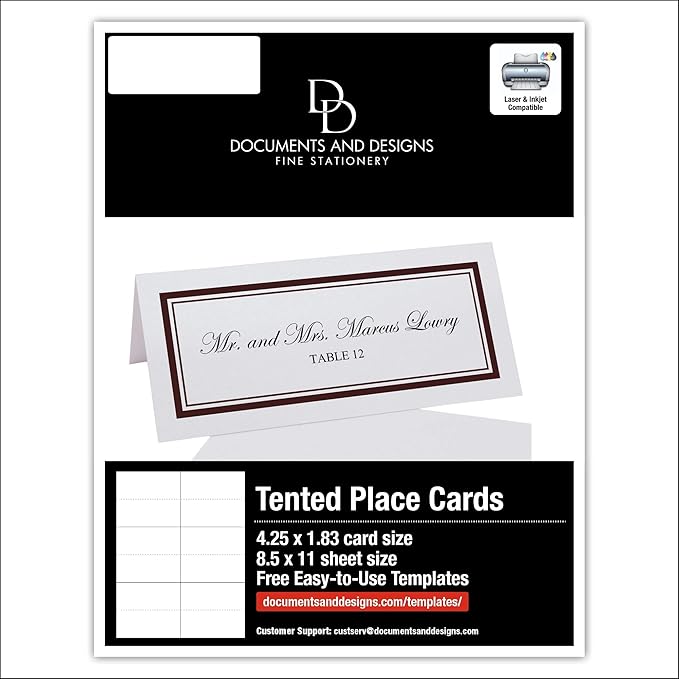 Double Line Border Printable Place Cards, Chocolate (Choose Color), Set of 60 (10 Sheets), Laser & Inkjet Printers - Wedding, Party, Dinner, and Special Events - Made in the USA