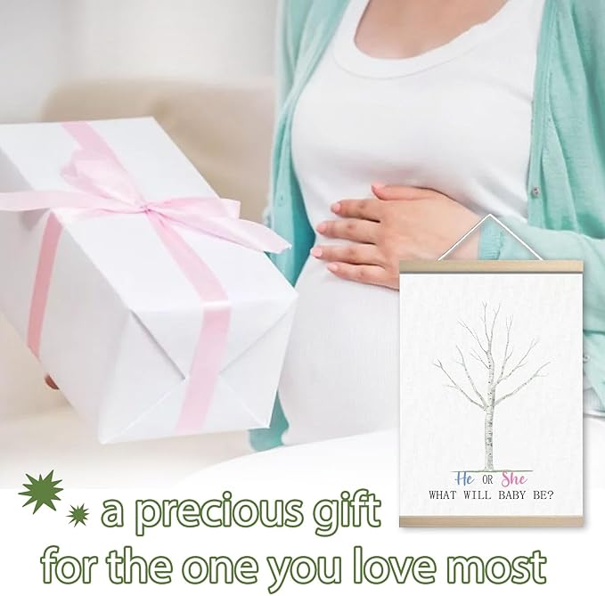 Gender Reveal Decorations Fingerprint Tree Canvas Paintings Decor Gifts Ideas - Baby Party Supplies - Boy and Girl Gender Guess Game - Thumbprint Hanging Paintings