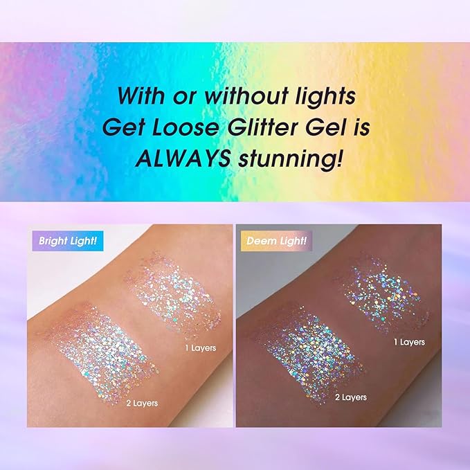 LANGMANNI Holographic Body Glitter Gel for Body, Face, Hair and Lip.Color Changing Glitter Gel Under Light. Vegan & Cruelty Free-1.35 oz (8# Golden Starlight)