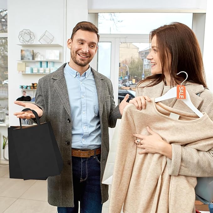 MESHA Gift Paper Bags 400 Pack 8X4.25X10.5 Black Medium Shopping Kraft Bags Bulk with Handles Reusable for Business,Grocery,Birthday,Wedding,Kids Party,Favors