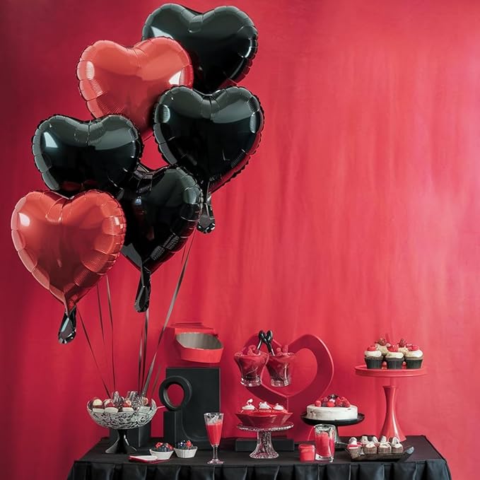 Red Black Heart Balloons, 18 Inch Red and Black Heart Shape Balloon, 12PCS Black Red Helium Foil Love Heart Balloon for Birthday Bridal Shower Engagement Wedding Valentine Party Decorations