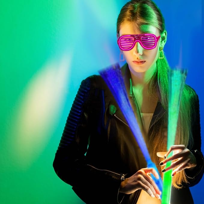 258 PCS Glow in the Dark Party Supplies,20 PCS Glow Fiber Optic Wands,20 PCS LED Glasses and 200PCS Glow Sticks Bulk Party Pack,18 Connector,New Years Eve, Wedding,Concert,Birthday
