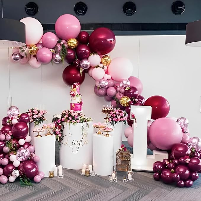 90pack Burgundy Balloons Different Size 18/12/10/5 Inch Maroon Balloon Garland Arch Kit for Graduation, Thanksgiving Day, Autumn Fall Theme Party, Wedding, Birthday Decorations