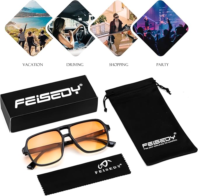 FEISEDY Retro Square Aviator Sunglasses Women Men 70s Vintage Trendy Plastic Frame Sun Glasses B4158