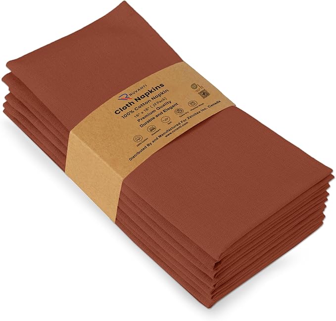 Ruvanti Premium Cloth Napkins Set of 6, 18x18 Inches, 100% Cotton, Washable, Soft & Absorbent, Perfect for Wedding, Christmas, Thanksgiving Dinners - Rust