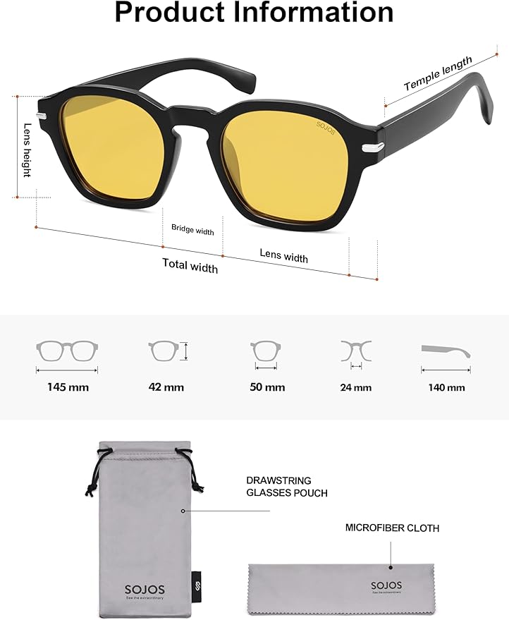 SOJOS Vintage Retro Square Polarized Sunglasses Men Standard Fit Trendy Womens Sun Glasses SJ2382