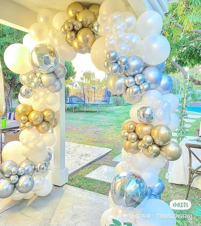 143 Pack Gold White Champagne and Pearl Balloons Garland & Arch Kit-Small and Large White, Gold Balloons -Gold and white Bridal Shower Wedding Birthday Baby Shower Party Decorations