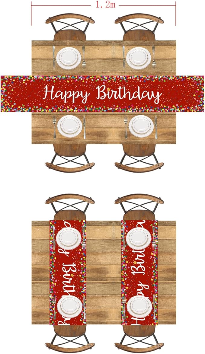 Letjolt Happy Birthday Table Runner 72 Inches Birthday Centerpieces for Tables Birth Day Party Sign Polka Dots Table Decoration, Dark Red